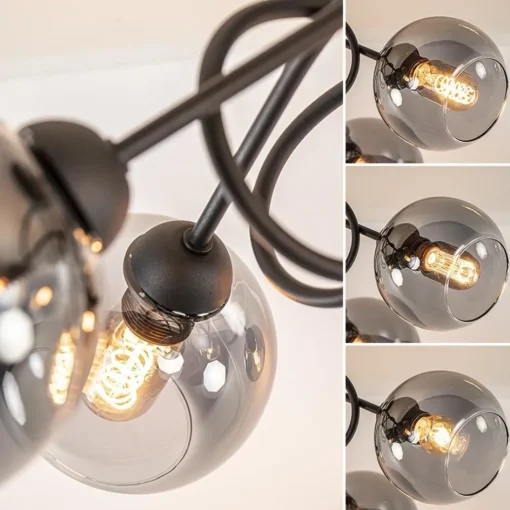 Sierlijke plafondlamp zwart met smoke glazen bollen>Straluma Sale