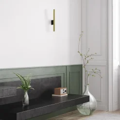 Smalle wandlamp cilinder zwart met solid brass></noscript>Straluma Sale