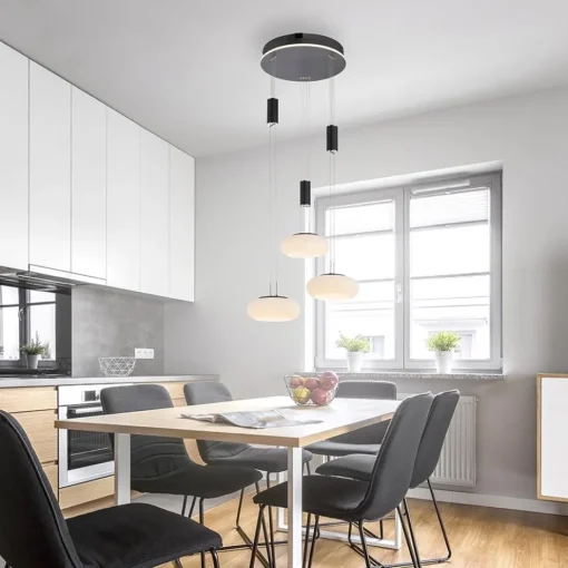 Smart hanglamp rond 3-lichts dimbaar zwart/opaal>Straluma