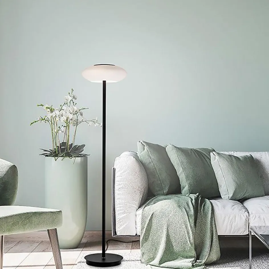 Smart vloerlamp zwart met wit glas dimbaar>Straluma Online