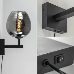Smoke glazen wandlamp met zwart inclusief snoer></noscript>Straluma New