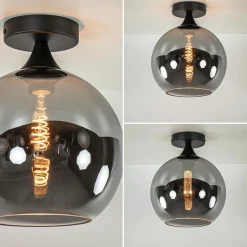 Smoke/titanium plafondlamp 25 cm met zwart></noscript>Straluma Outlet