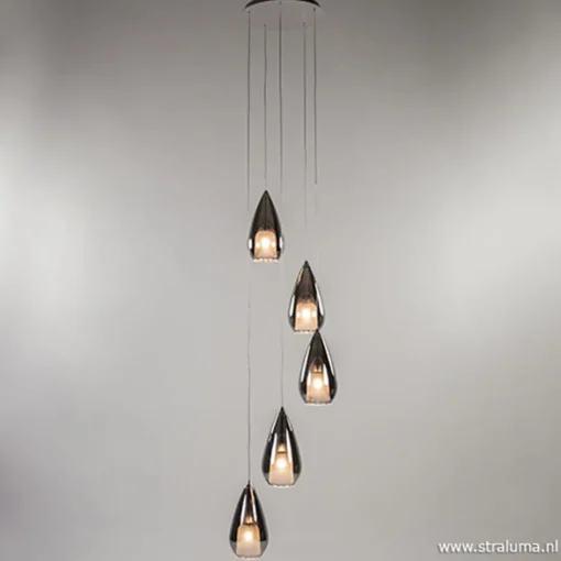 Smokey glazen vide-hanglamp chroom>Straluma Online