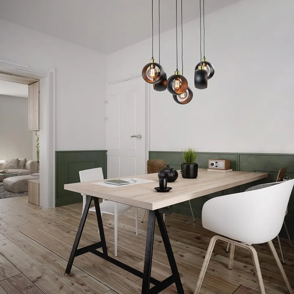 Speelse 6-lichts hanglamp zwart met goud>Straluma Online