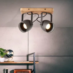 Spot 2-lichts zwart met hout></noscript>Straluma Discount