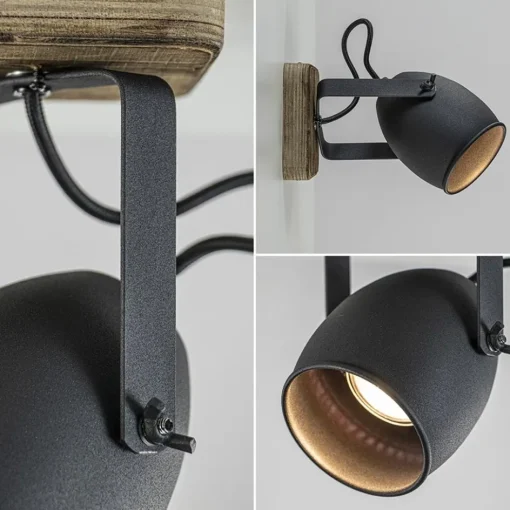 Spot 1-lichts zwart met hout>Straluma New