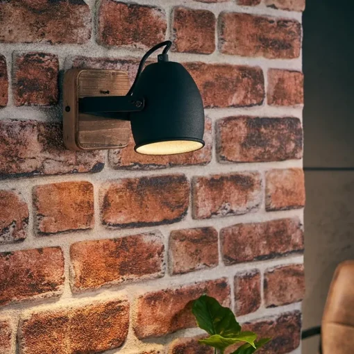 Spot 1-lichts zwart met hout>Straluma New