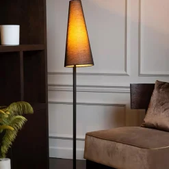 Staande schemerlamp mat zwart met linnen kap></noscript>Straluma Best