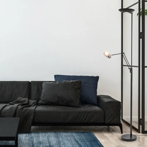 Staande uplighter+leesarm zwart dim.cct>Straluma Best