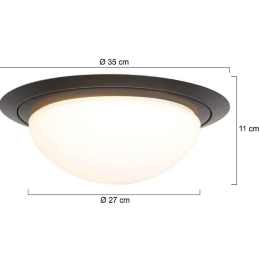 3-Standen dimbare LED plafondlamp zwart met wit glas IP44>Straluma