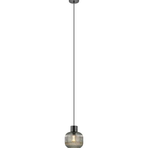 Stijlvolle hanglamp smoke glas geribbeld met zwart>Straluma Hot