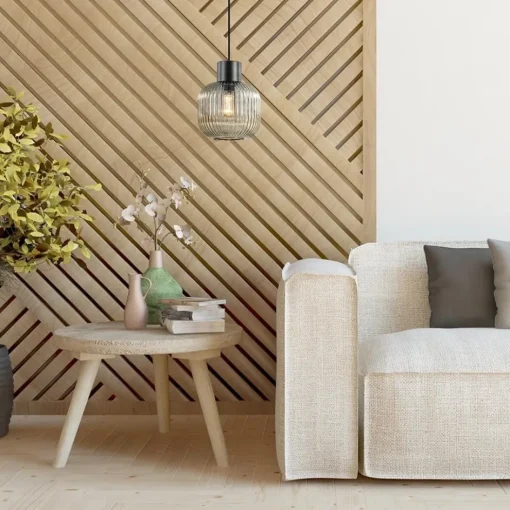 Stijlvolle hanglamp smoke glas geribbeld met zwart>Straluma Hot