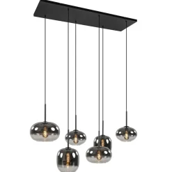Stijlvolle 6-lichts hanglamp zwart met gradiënt smoke glas>Straluma Best