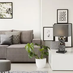 Stijlvolle tafellamp grijs/goud inclusief kap></noscript>Straluma Outlet