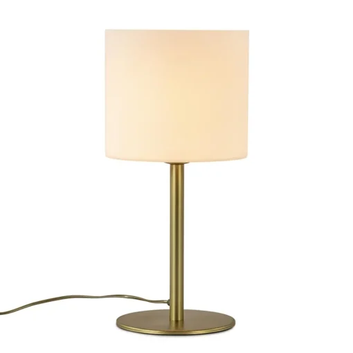 Stijlvolle tafellamp mat goud met wit glas>Straluma Outlet