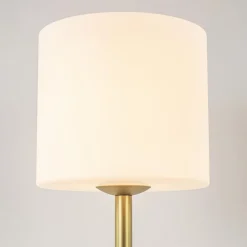Stijlvolle tafellamp mat goud met wit glas></noscript>Straluma Outlet
