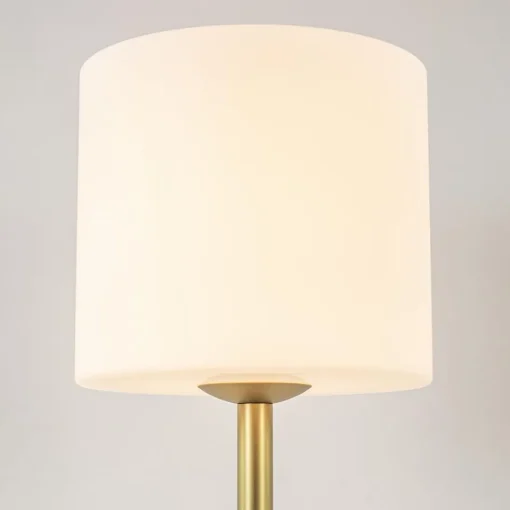 Stijlvolle tafellamp mat goud met wit glas>Straluma Outlet