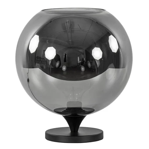 Stijlvolle tafellamp zwart met smoke/titanium glazen bol>Straluma Hot