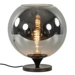 Stijlvolle tafellamp zwart met smoke/titanium glazen bol>Straluma Hot