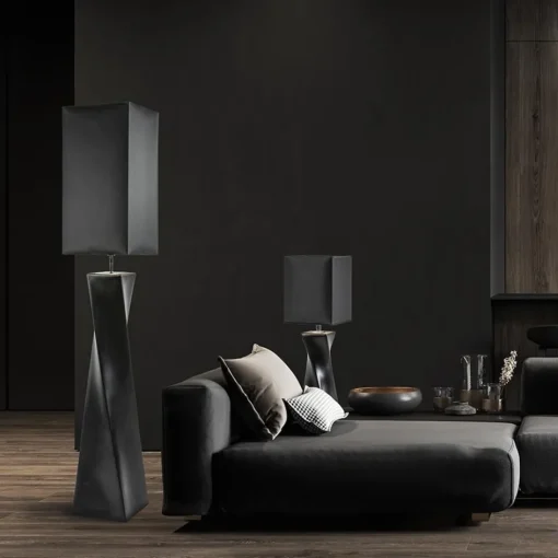 Stijlvolle vloerlamp zwart keramiek met hoge kap>Straluma Discount