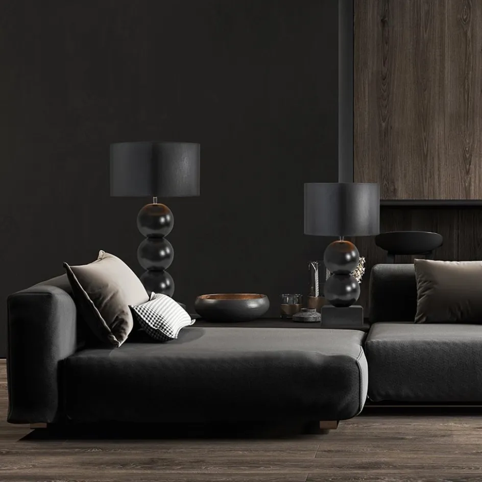 Stijvolle tafellamp keramiek zwart met kap zwart/goud>Straluma Sale