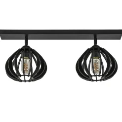 Stoere 2-lichts plafondlamp met houten kappen zwart>Straluma