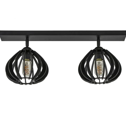 Stoere 2-lichts plafondlamp met houten kappen zwart>Straluma