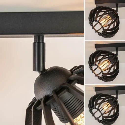 Stoere 2-lichts plafondlamp met houten kappen zwart>Straluma