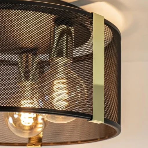 Stoere plafondlamp zwart met glossy goud>Straluma Online