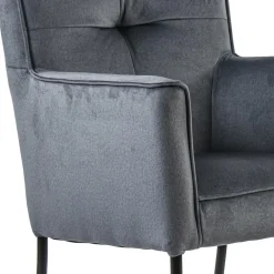 Stoffen eetkamerstoel grijs/blauw op wieltjes><noscript><img width=