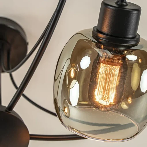 Strak klassieke 5-lichts plafondlamp met smoke glazen kappen>Straluma Discount