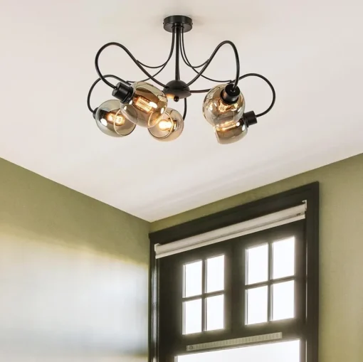 Strak klassieke 5-lichts plafondlamp met smoke glazen kappen>Straluma Discount