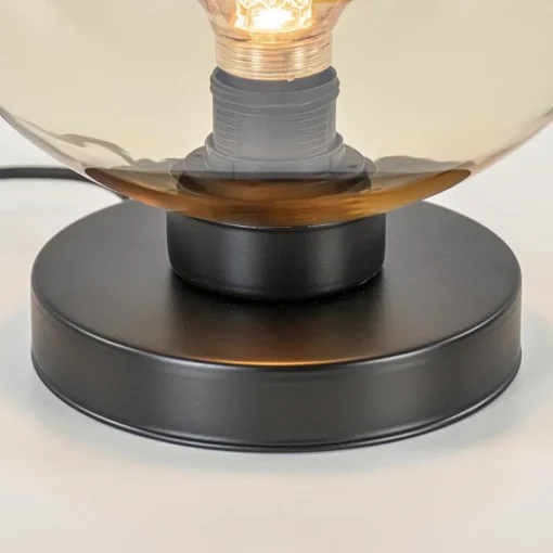 Strak klassieke tafellamp zwart met amber glas>Straluma Discount