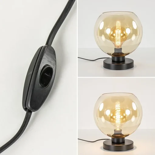 Strak klassieke tafellamp zwart met amber glas>Straluma Discount