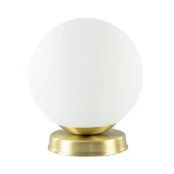 Strak klassieke tafellamp witte glazen bol met goud>Straluma Clearance