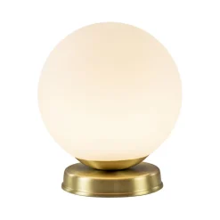 Strak klassieke tafellamp witte glazen bol met goud>Straluma Clearance