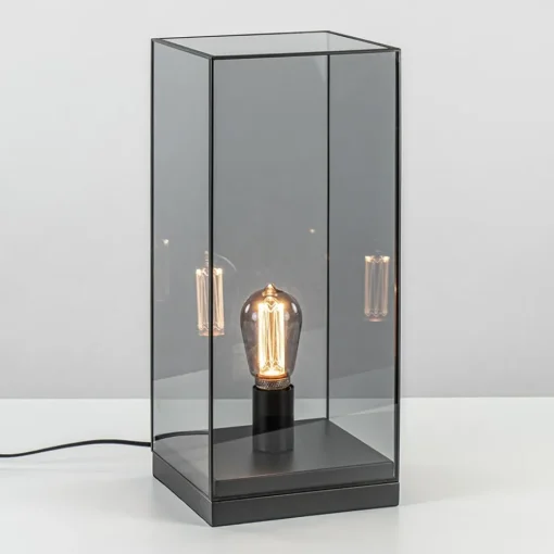 Tafellamp Askjer mat zwart met smoke glas>Straluma