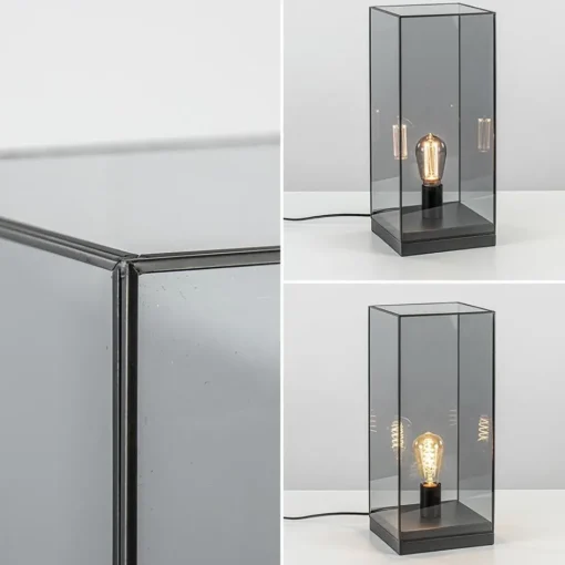 Tafellamp Askjer mat zwart met smoke glas>Straluma