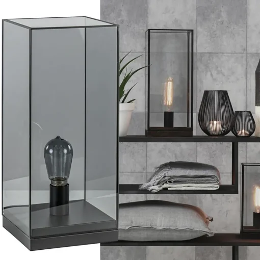 Tafellamp Askjer mat zwart met smoke glas>Straluma