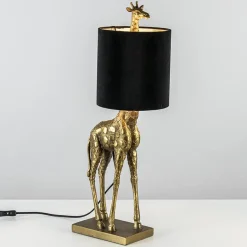 Tafellamp Giraffe groot antiek brons met velvet zwarte kap>Straluma Hot