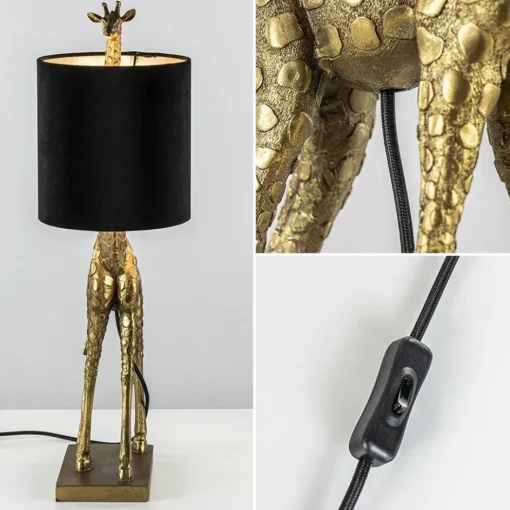 Tafellamp Giraffe groot antiek brons met velvet zwarte kap>Straluma Hot
