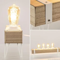 Tafellamp houten balk met witte pootjes 4-lichts exclusief lichtbron></noscript>Straluma Discount