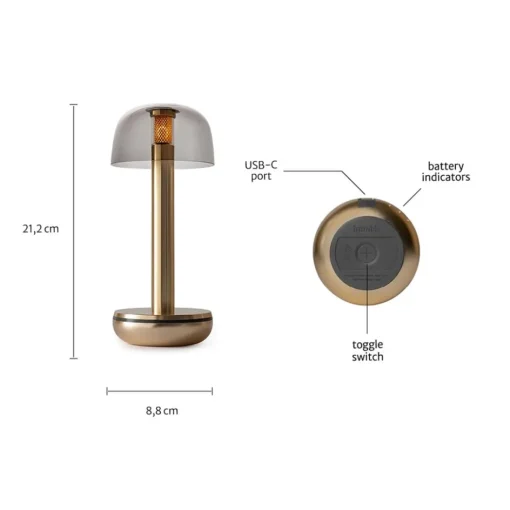 Tafellamp Humble Two goud/smoke oplaadbaar>Straluma Best