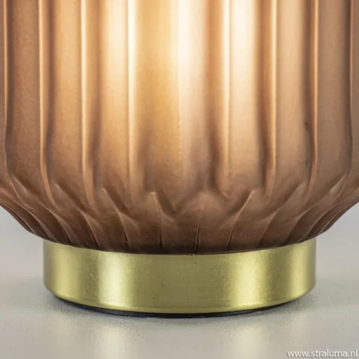 Tafellamp Ivot mat koffie met messing op batterij>Straluma