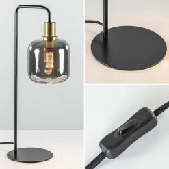 Tafellamp Lekar zwart/brons met smoke glazen kap>Straluma New