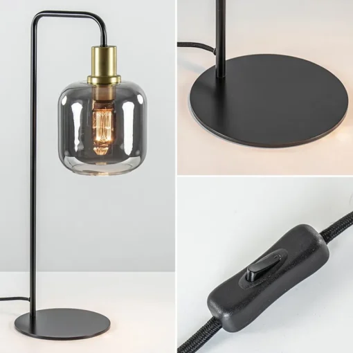 Tafellamp Lekar zwart/brons met smoke glazen kap>Straluma New