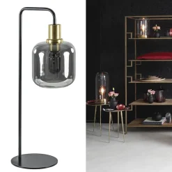 Tafellamp Lekar zwart/brons met smoke glazen kap></noscript>Straluma New