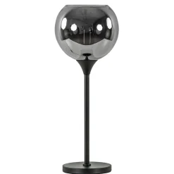 Tafellamp mat zwart met 20 cm smoke glazen bol>Straluma Online