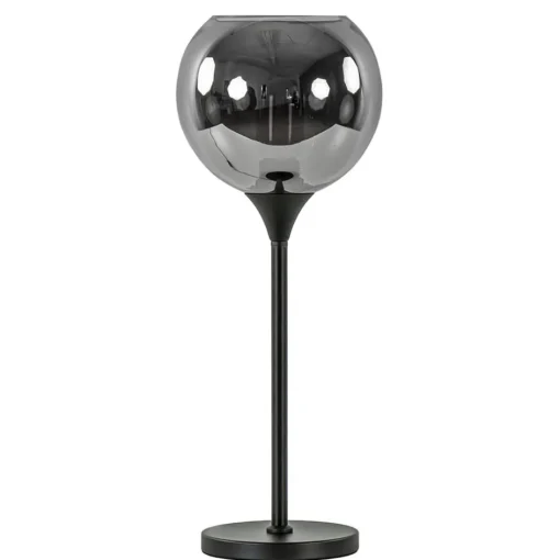 Tafellamp mat zwart met 20 cm smoke glazen bol>Straluma Online