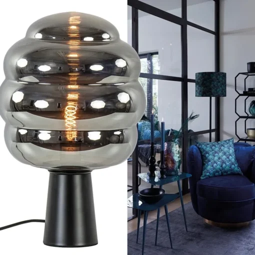 Tafellamp Misty zwart + titanium glas>Straluma New